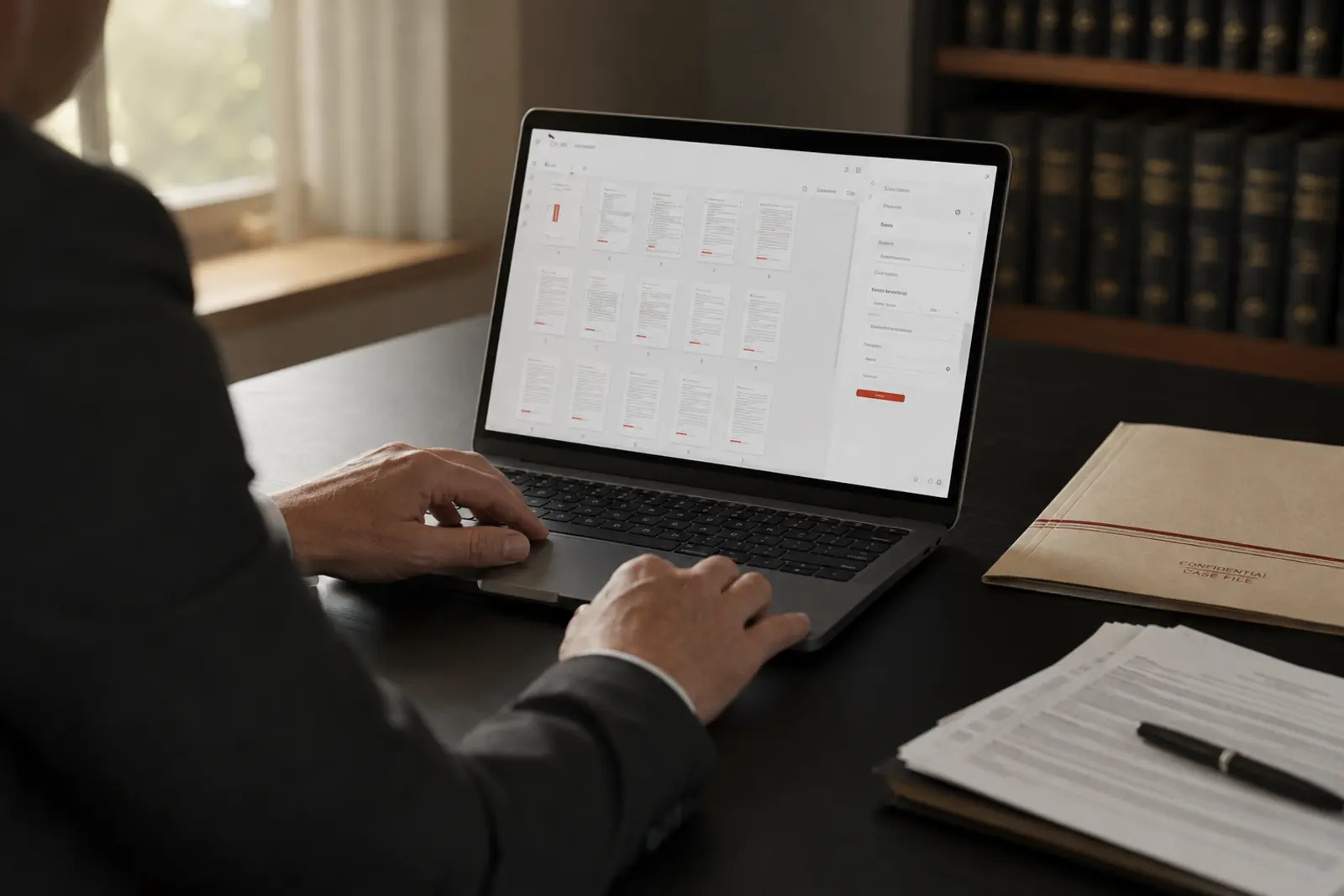 Attorney reviewing a Bates stamped production set in a browser